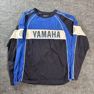 Yamaha Shirt Mens Medium Blue Black Long Sleeve Snowmobile Graphic Tee Racing